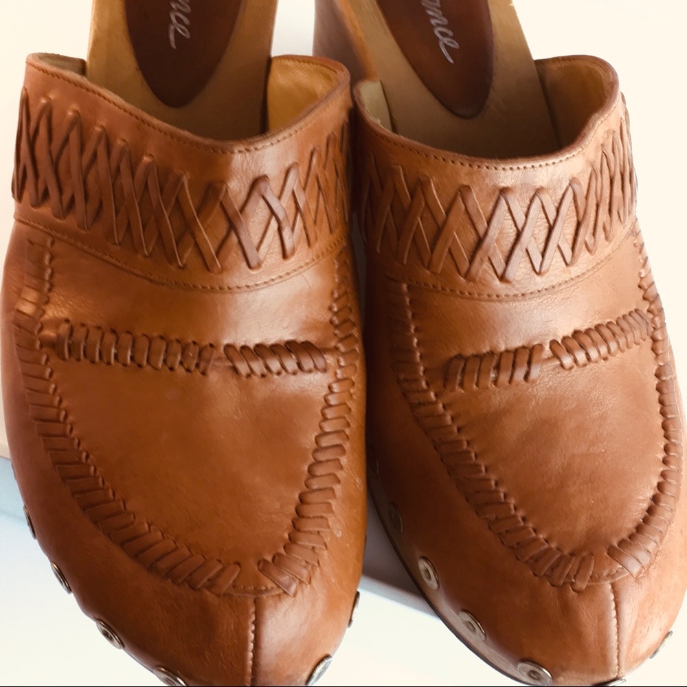 FreeLance Paris Leather & Wood Clogs/Mules 41